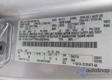 2013 Ford Escape S z USA, uszkodzony, nr VIN 1FMCU0F75DUB25642